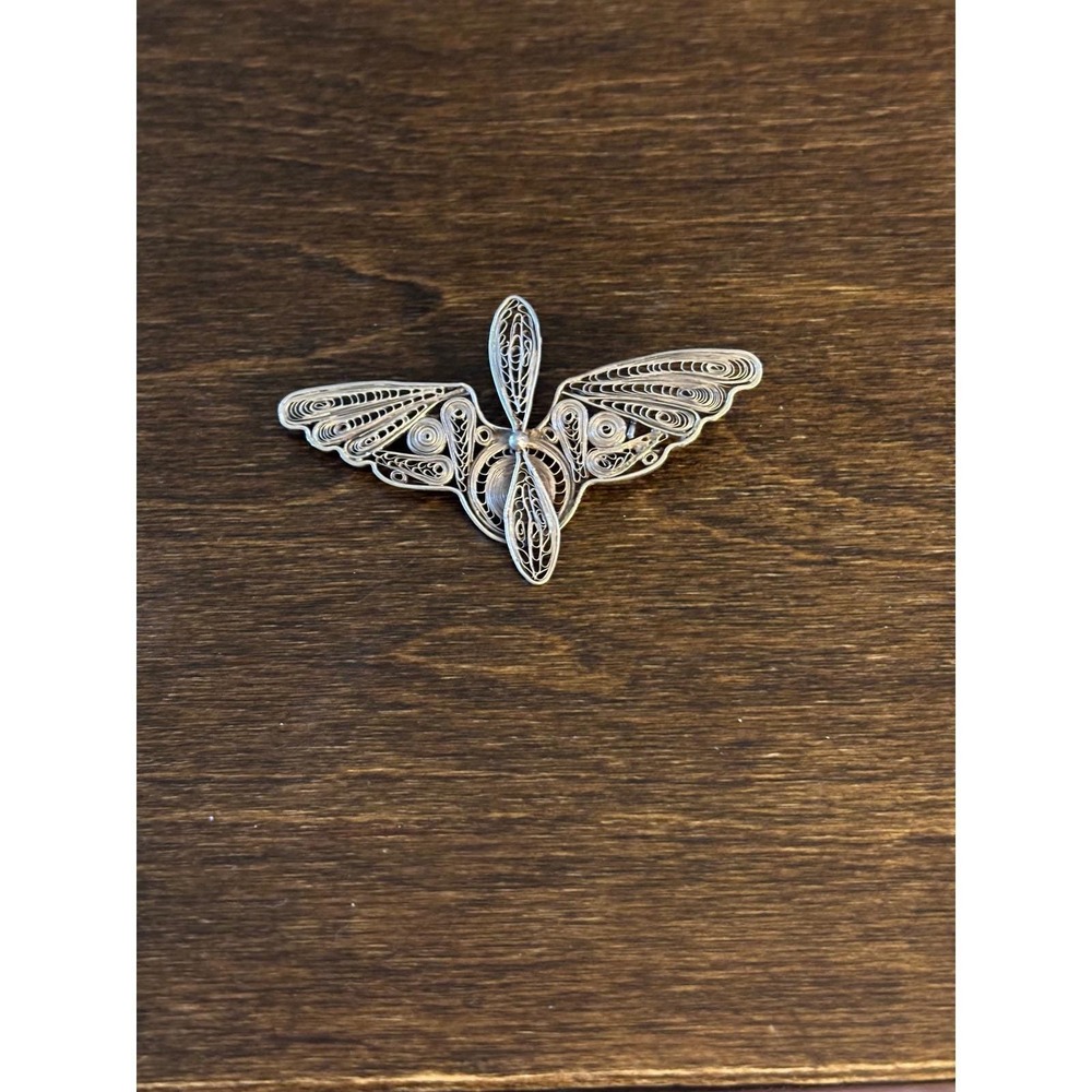 Vintage Sterling Silver Filigree Butterfly Brooch 925 Intricate Wirework Pin - Picture 9 of 9